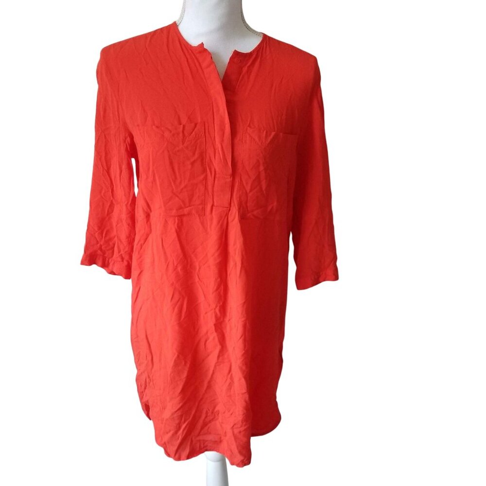 H&M Womens Bright Orange Tunic Dress With 3/4 Sleeves & V-Neck  Size 4